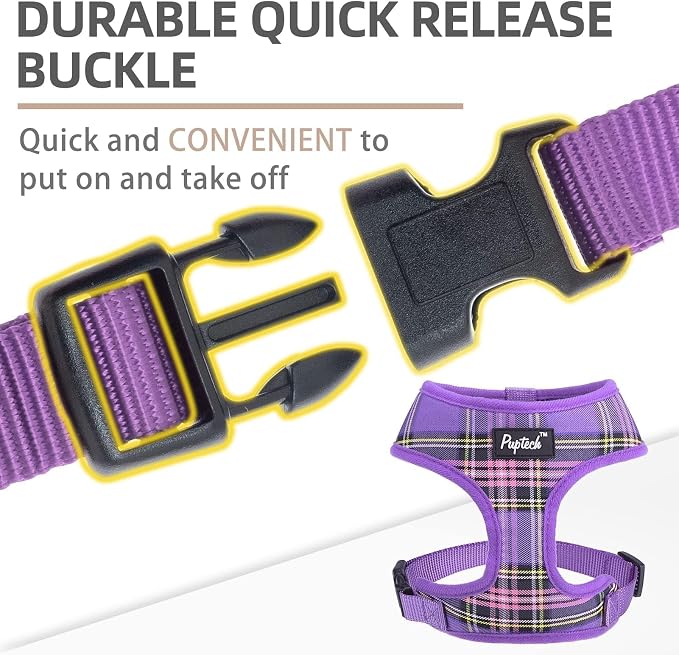 PUPTECK Soft Mesh Dog Harness and Leash Set Pet Puppy Cat Comfort Padded Vest No Pull Harnesses, Purple, XS