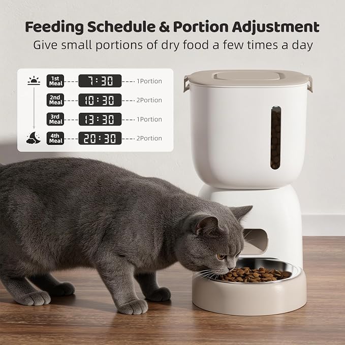 WiFi Automatic Cat Feeder and Water Fountain Set, App Control Pet Food Dispenser with 304 Stainless Steel Bowl, 3L/12 Cups Feeder & 2L Water Fountain Combo, 10s Voice, Secure Locking Lid, Dual Power