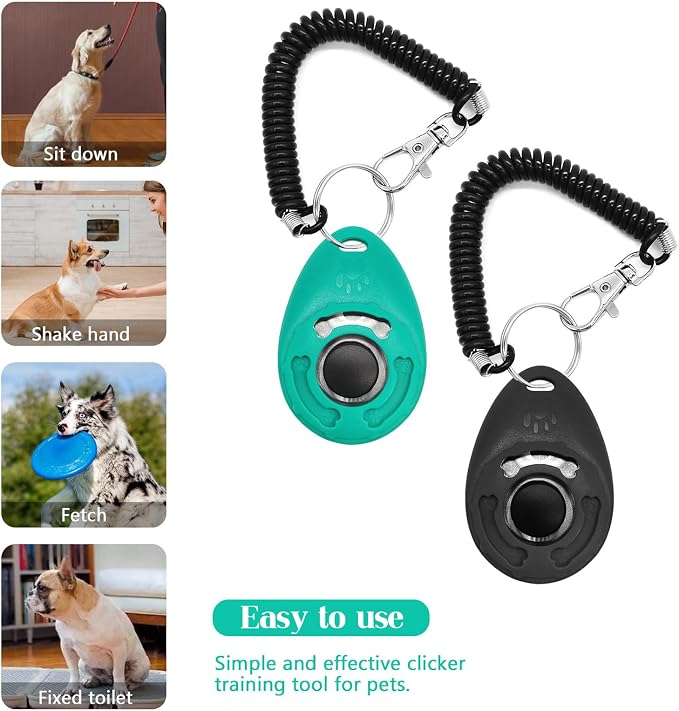 Quacc Dog Training Clickers, 2 Pcs, with Wrist Strap, Black & Green