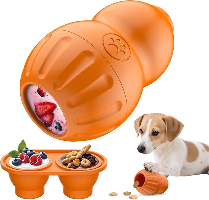 VIWIK Interactive Dog Toys to Keep Them Busy, Dog Frozen Treat Toy to Reduces Anxiety, Dogs Puzzle Enrichment Toy for Small Medium Breeds, Freezable Fillable Rubber, Easy to Clean Orange