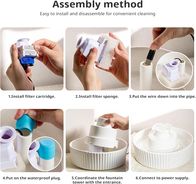 Ceramic Cat Water Fountain, 2.1L/71oz Cupcake Pet Water Fountain for Cats and Dogs, Automatic Pet Drinking Fountain,Double Filtration System, Easy to Clean, 360°Drinking Water(Gradient Purple)
