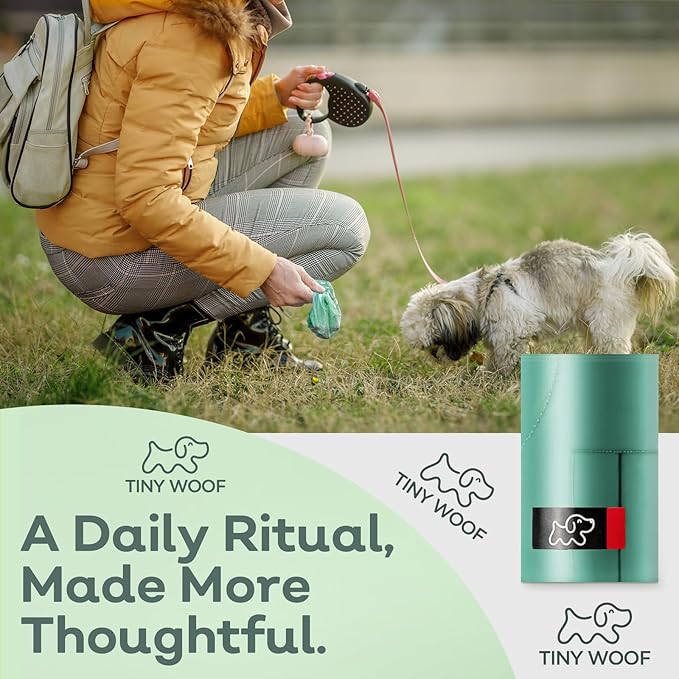 Small Dog Poop Bags, 360 Count Compostable Tie-Handle Rolls | Mini Dog Poop Bags for Small Dogs & Puppies (Chihuahua, Yorkie, Pomeranian, Toy Poodle, Maltese, Frenchie) | TINY WOOF