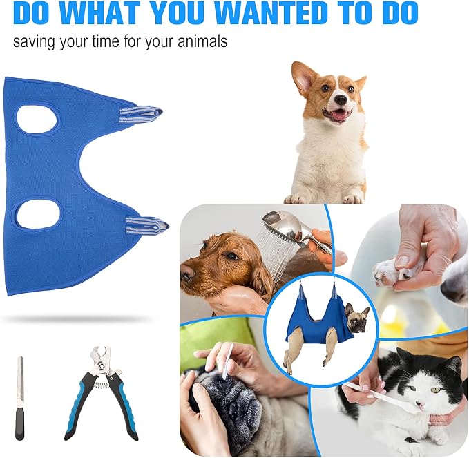 Kkiimatt 10-in-1 Pet Grooming Hammock - XXL/Under 120lb Blue