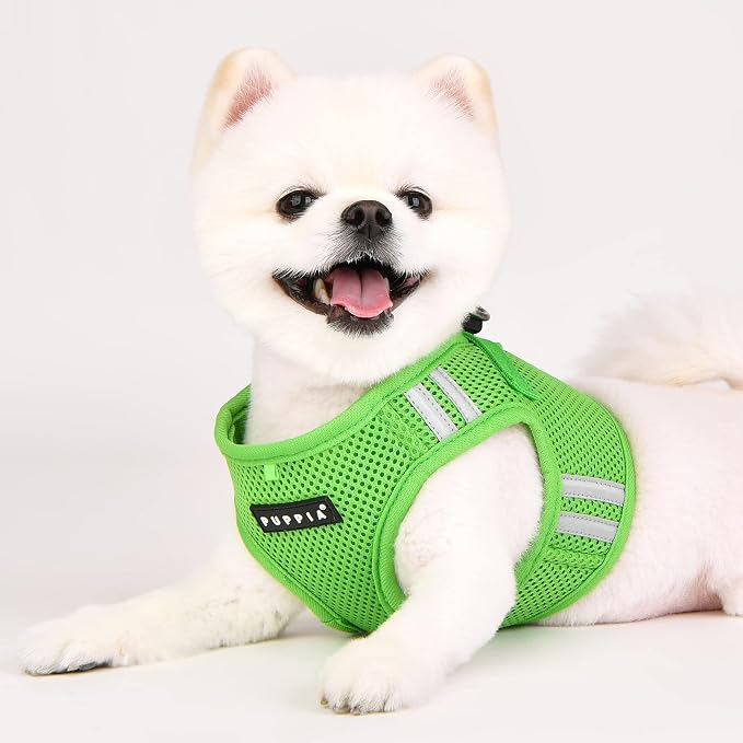 Puppia Soft Vest Dog Harness No Choke Step-in Reflective Triple Layered Breathable Mesh for Small and Medium Dog, Green, Medium
