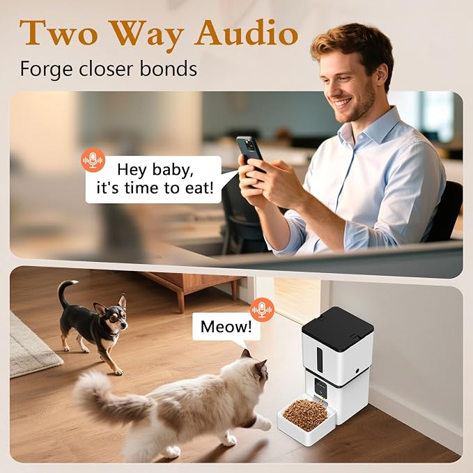Yakry Automatic Dog Feeder with Camera - 8L/33 Cups Smart Pet Feeder for Small/Medium Dogs & Cats, 5GHz/2.4GHz WiFi App Control, 1080P HD Night Vision, 2-Way Audio, Timed Dry Food Dispenser Indoor