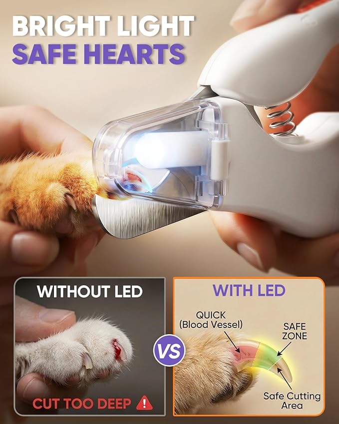 CATPICK 2-in-1 Nail Clippers & Trimmer with 2 LED Lights, Safety Guard