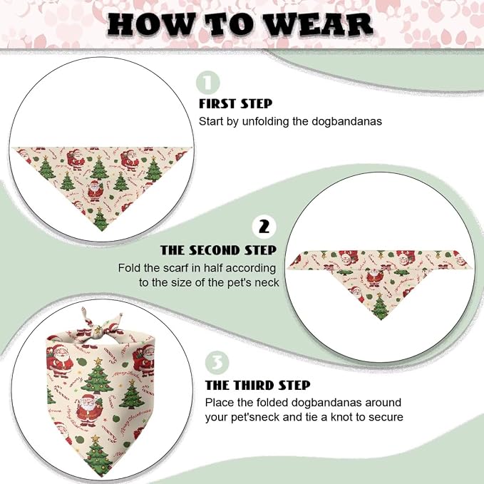 Jeiento Christmas Dog Bandanas Merry Christmas Santa Claus Tree Scarf Pets Bibs Triangle Scarf, Small, Polyester