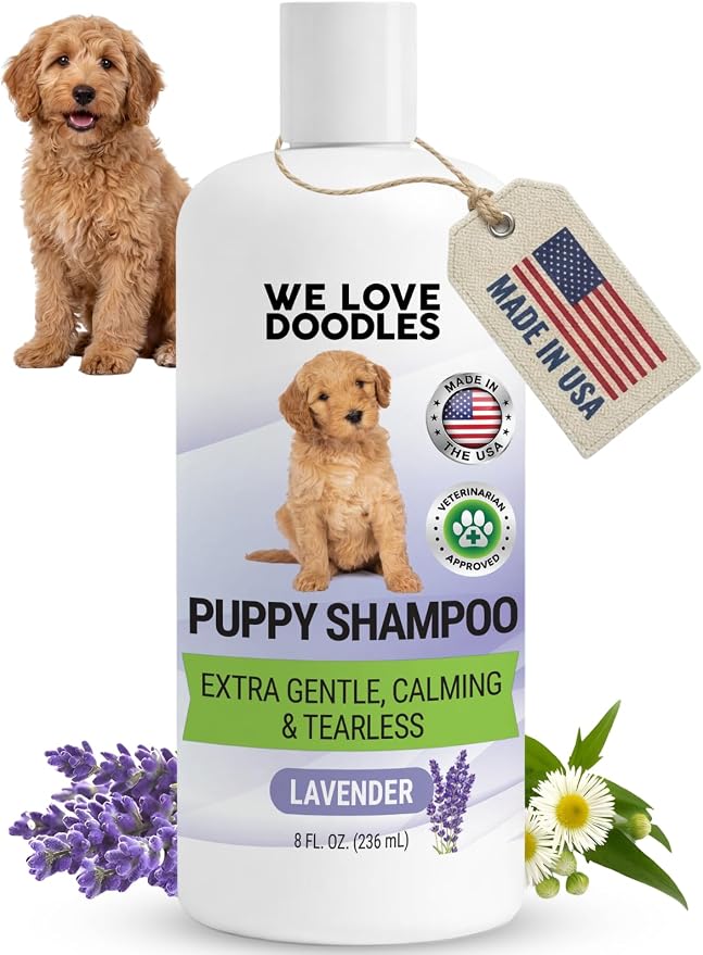 Puppy Shampoo & Conditioner, Tearless Hypoallergenic Wash, Lavender, 8 oz | Best Gentle Tear Free Puppy Shampoo 8+ Weeks Old, Sensitive Skin Golden Doodle Dog & Poodle Bath Soap, Natural, Made In USA