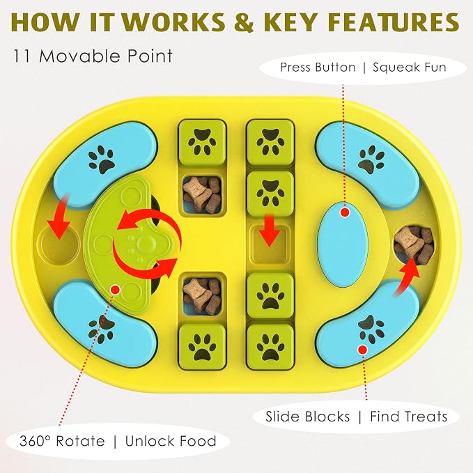 Dog Puzzle Toy, Interactive Treat Dispensing Toys, Yellow | Dog Enrichment Toys, IQ Training & Mental Stimulation, Non-Slip Slow Feeder, For Puppies Small Medium Large Dogs Cats