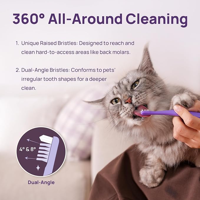 HICC PET Toothbrush for Cats & Small Dogs, Vet-Recommended Ergonomic Pet Toothbrush for Easy Teeth Cleaning, Gentle on Gums, Cat & Dog Dental Care, Improves Oral Hygiene. Toothpaste Not Included
