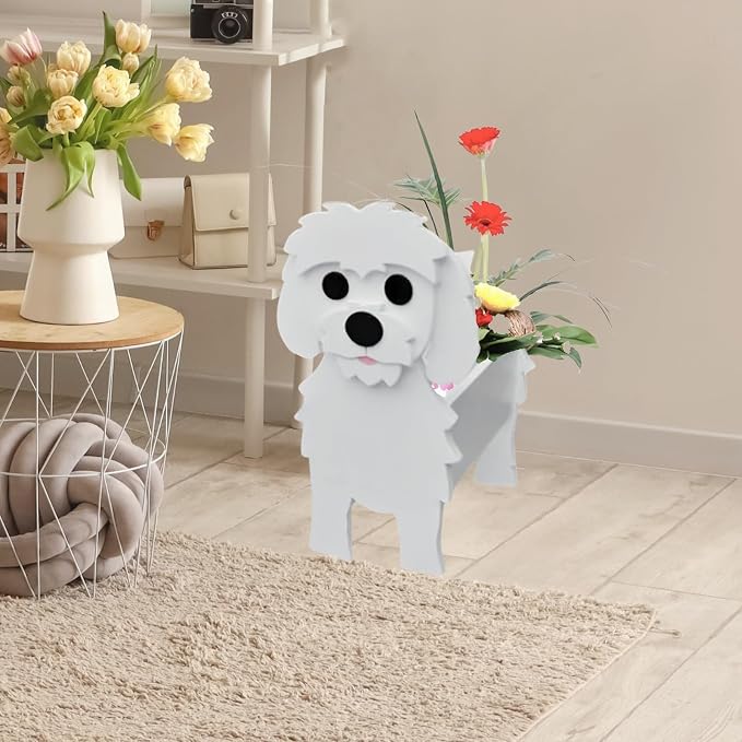 Maltese Dog Planter Pots, Animal Shaped Flower Pot
