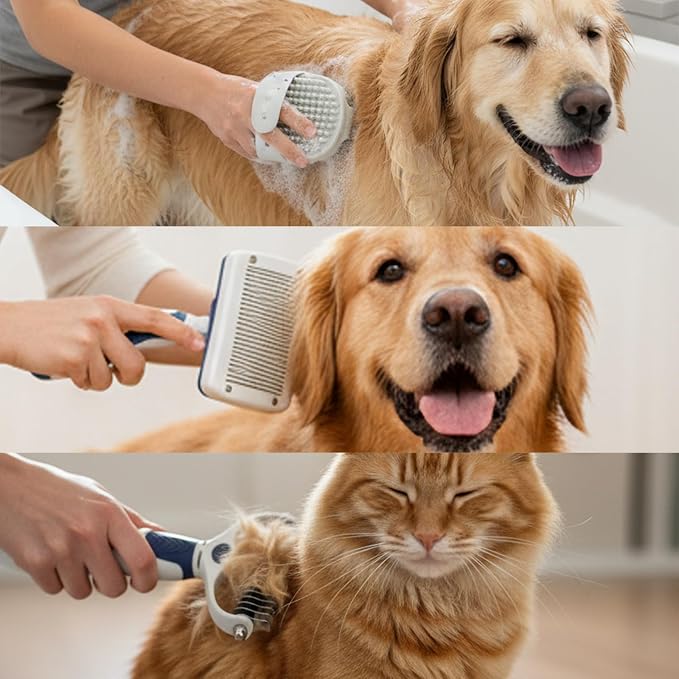 BPG Pet Grooming Tools for Dogs & Cats- 3 Piece Dog Grooming Kit, Slicker Brush