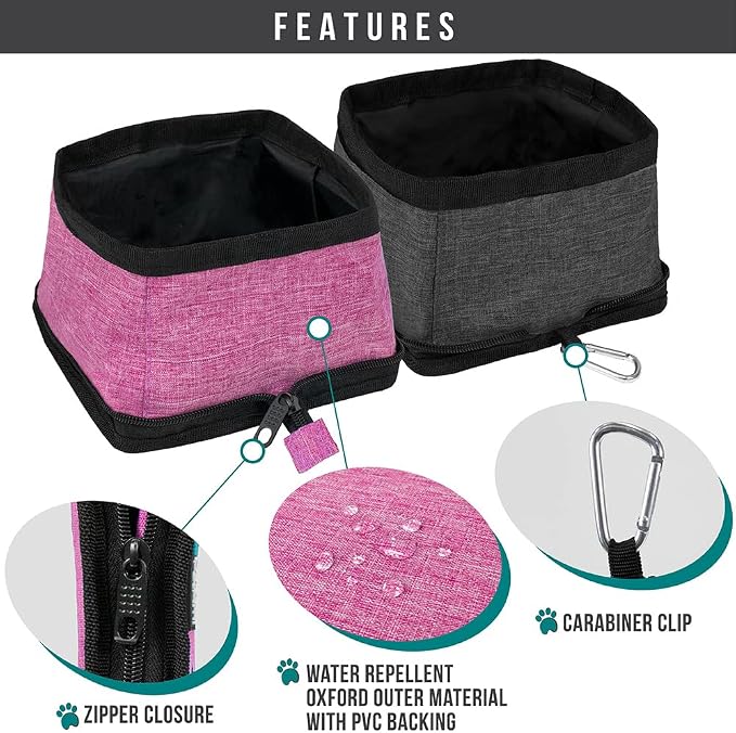 PetAmi Collapsible Dog Bowls, 2 Pack, Travel Set, Pink