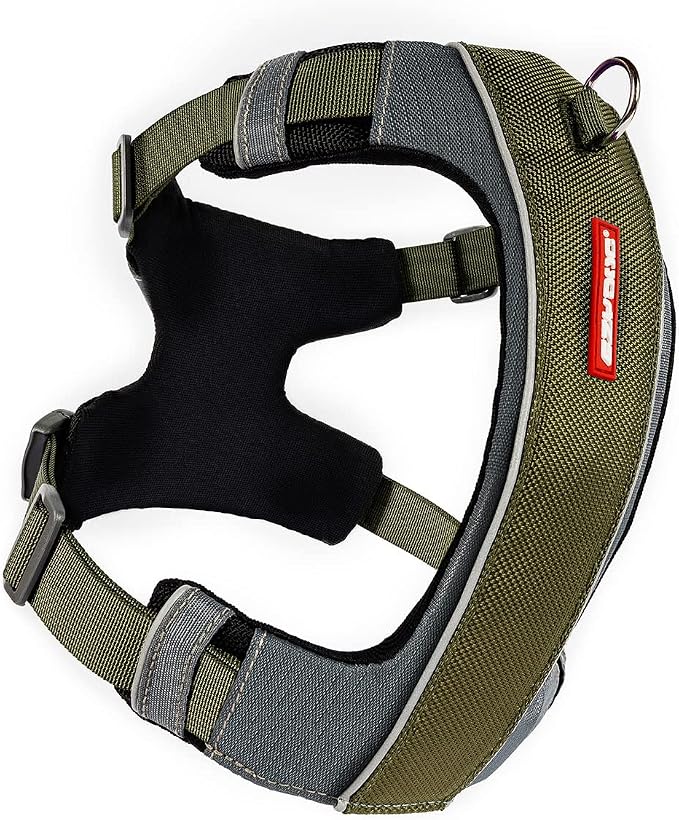 EzyDog X-Link Dog Harness, No Pull Design with Front D-Ring - X-Large Olive | Soft Padded Chest Panel, Adjustable, Fits Small or Large Dogs, Accessory Loop, 2 Leash Attachment Points, Reflective Trim,