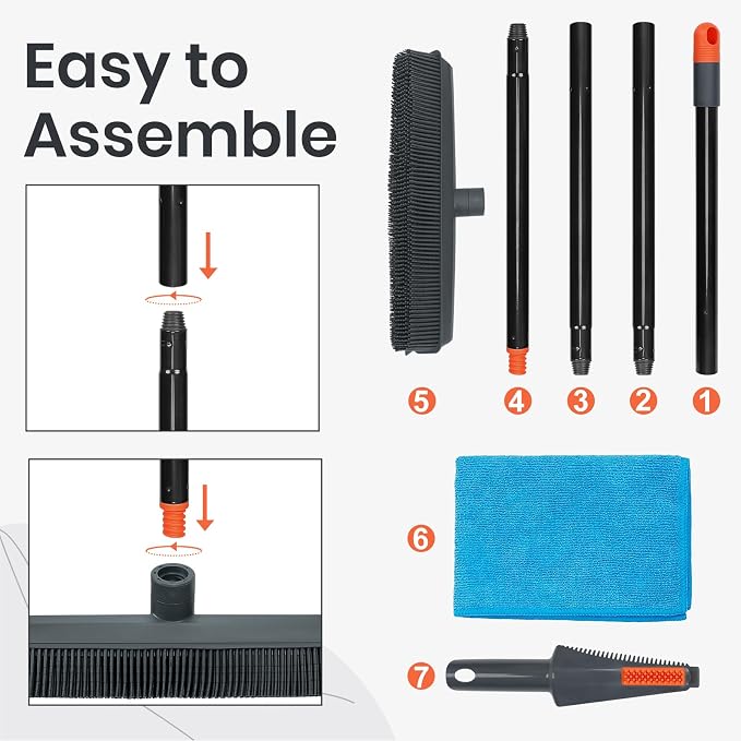 MAVRIZ Pet Hair Removal Broom on Carpet, Rubber Broom for Hardwood Floor - Fur Remover Broom with Squeegee