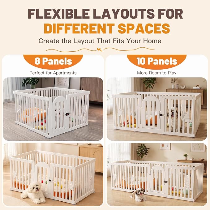 Dog Playpen Indoor with Door, 10-Panel 25.6" Tall Dog Play Pen, Easy-Assembly Plastic Puppy Playpen Fence for Dogs, Pet Playpen for Puppies, Cats & Rabbits, Secure Indoor Dog Pen, Corral para Perros