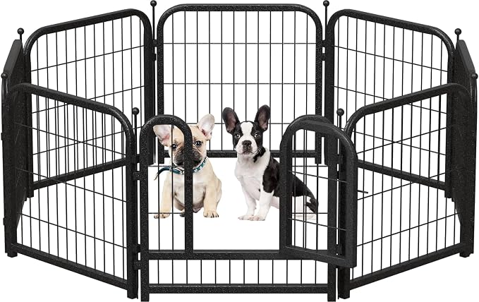 Metal Dog Playpen, 24in 8 Panels, Black-Silver