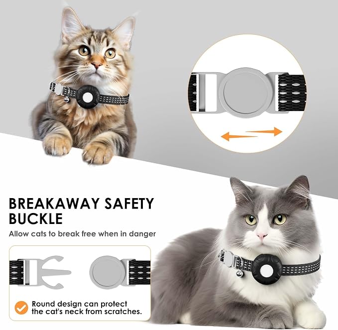 Cat Tracker,Lightweight Pet Tracker for Cats,No Monthly Fee,Waterproof Cat GPS Tracker Compatible with Apple Find My App(Only iOS),Real-Time Tracking, Precise Positioning,Smart Alerts,Black