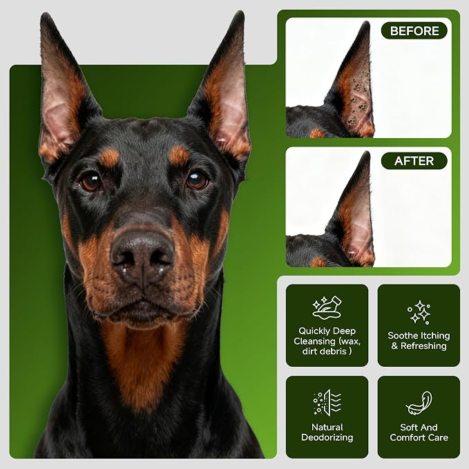 Dog Ear Wipes, Finger Design, Large Easy Fit, 50 Ct