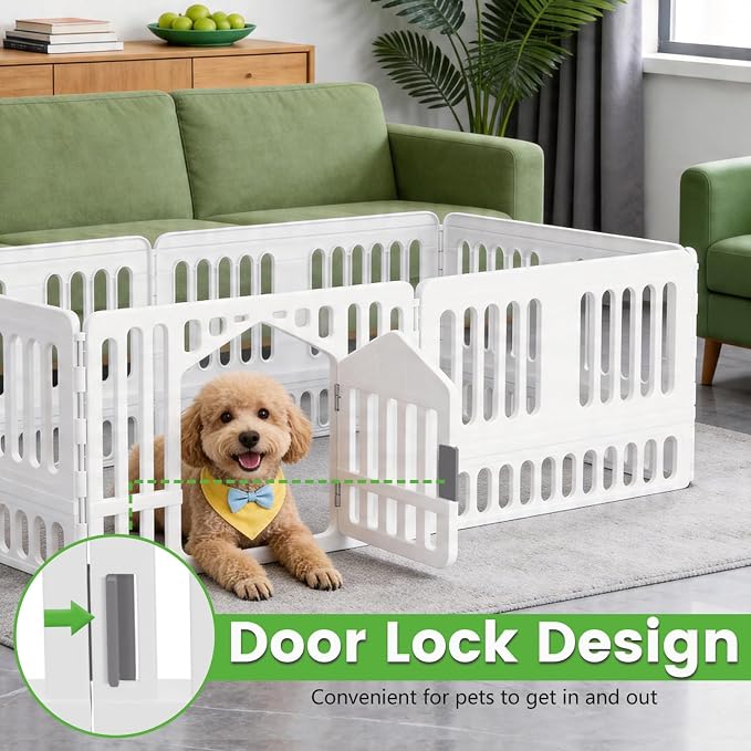 BestPet 24 Inch Dog Playpen, 6-Panel Plastic Pet Playpen with Door, Indoor Puppy Exercise Pen, Large Space Dog Fence for Small Medium Dogs, No Assembly Required, White