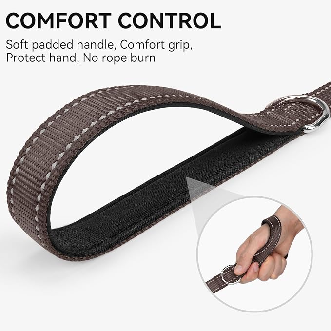 Joytale Reflective Dog Leash for Medium & Large Dogs, 5 FT x 1", Brown | Heavy Duty Nylon Webbing, Padded Handle for Comfort, Visible at Night, for Walking & Training