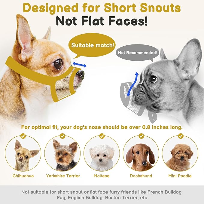 Soft Mesh Muzzle for Small Medium Dogs Anti-Biting | Focus on Short Snout Dogs, Opening Front, Allows to Drink, Grooming Vet Visits Use, Fits Jack Russell Terrier Dachshund | M