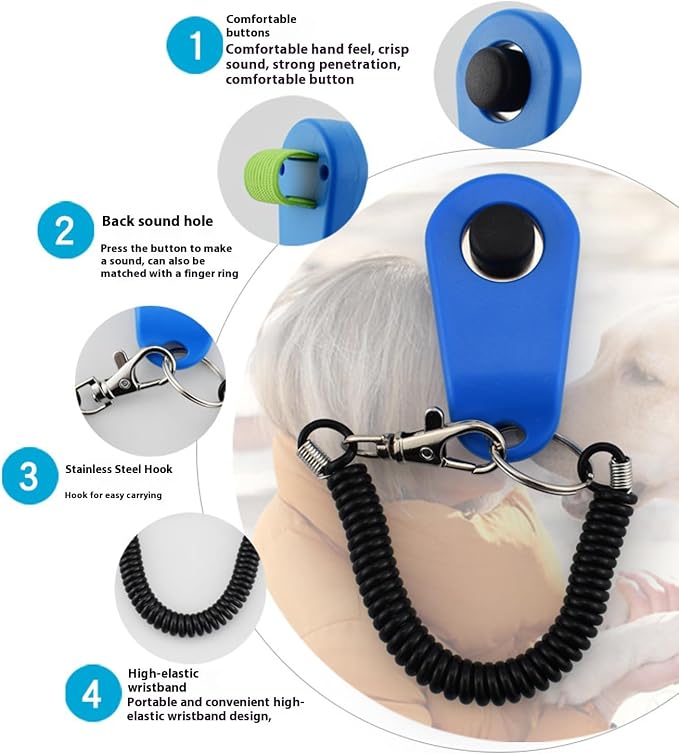 URBEST Pet Training Clicker with Wrist Strap, 4 Pcs, Webbing