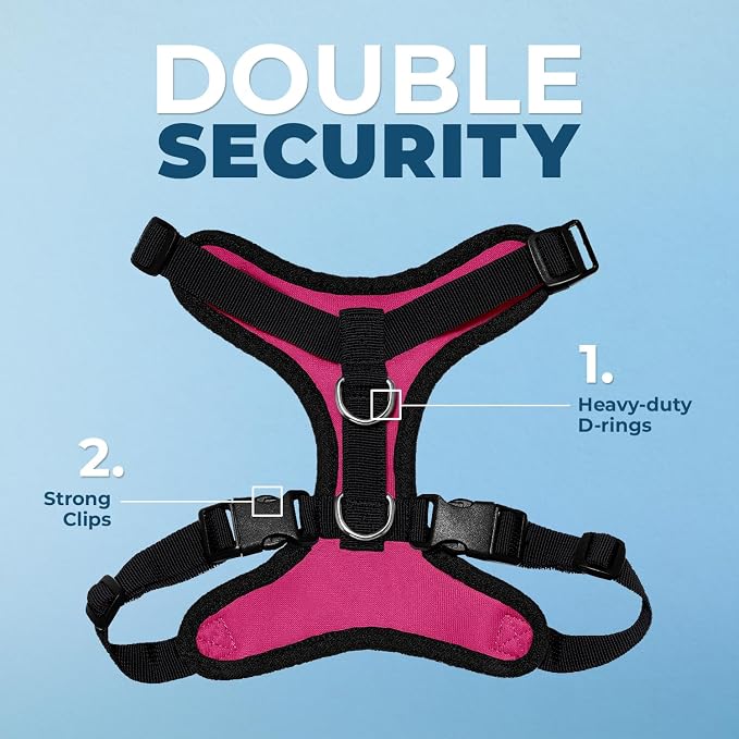 Voyager Step-in Lock Dog Harness - Fuchsia/Black Trim, X-Large | 23 - 28" in Chest, Adjustable, Breathable Air Mesh, Lightweight for Daily Walks, Strong Clips, Heavy Duty D-Ring