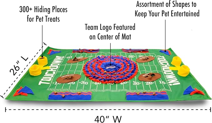 NFL Buffalo Bills Dog Snuffle Mat – Interactive Pet Slow Feeder, Football Field Design Food Puzzle Toy for Dogs & Cats, Foraging Activity Mat for Smarter Feeding