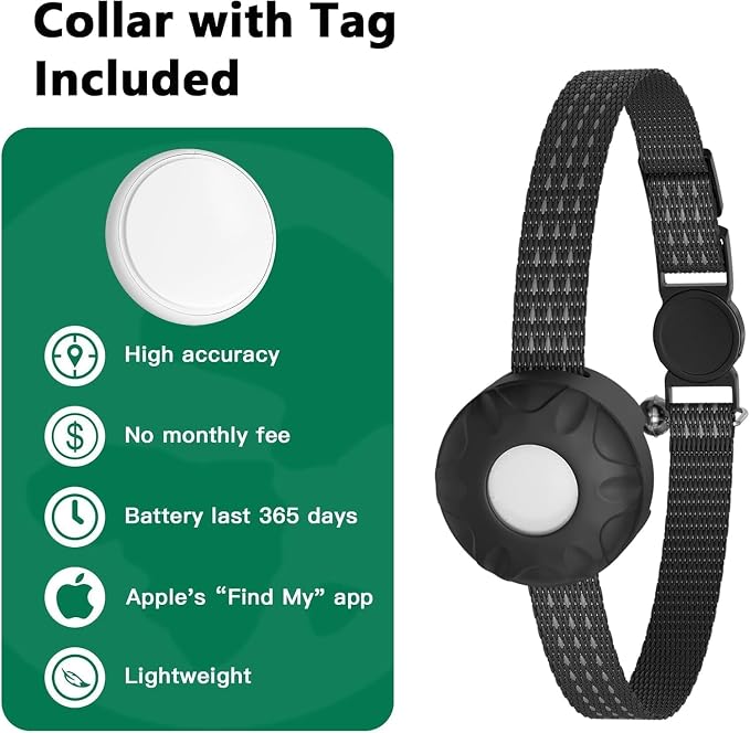 Cat Tracker,No Monthly Fee GPS Trackers for Cats Work with Apple Find My App(iOS Only),Real-Time Location Tracking,Cat Tracker GPS Collar with Safety Elastic Buckle-Black