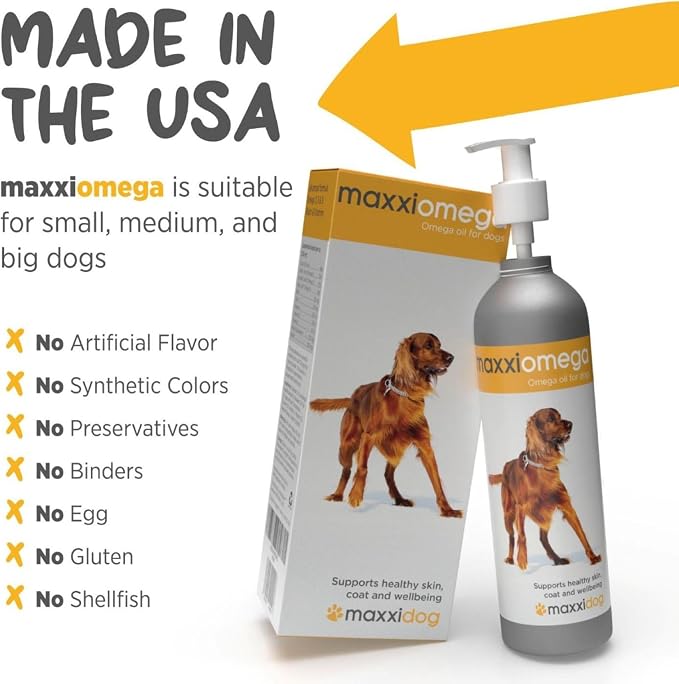 maxxipaws maxxiomega Omega 3, 6 & 9 Oil Supplement - Skin & Coat Support for Dogs, 10oz
