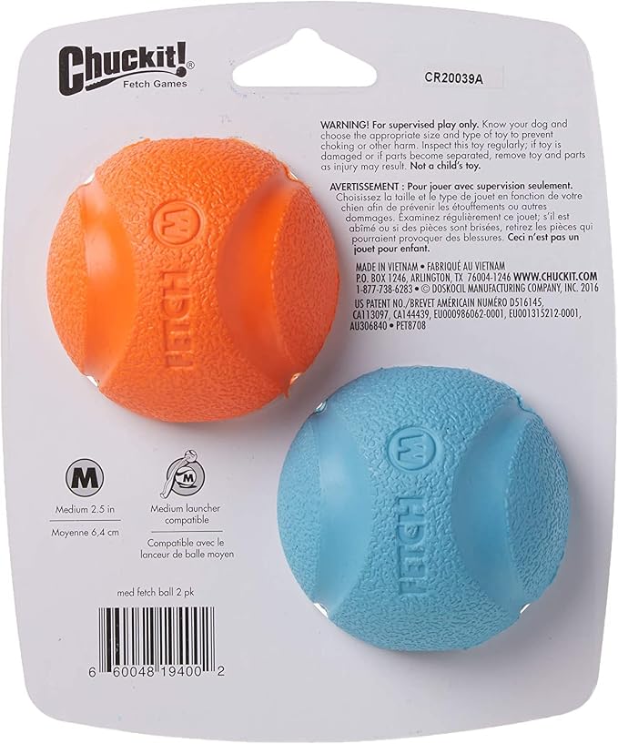 Chuckit! Medium Fetch Ball 2.5", 2 Pack (Colors Vary)