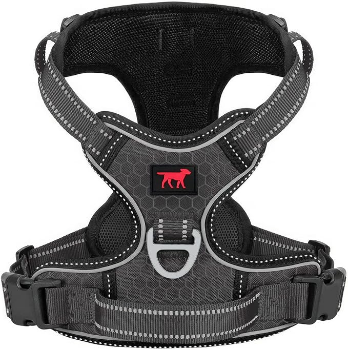 Tuff Pupper No Pull Easy Walk Dog Harness | Heavy Duty Pet Vest | Front & Back Leash Clips | Strong Safety Handle | Reflective Anti Pull Vest | Comfortable Padded Escape Proof Harness (Large, Black)