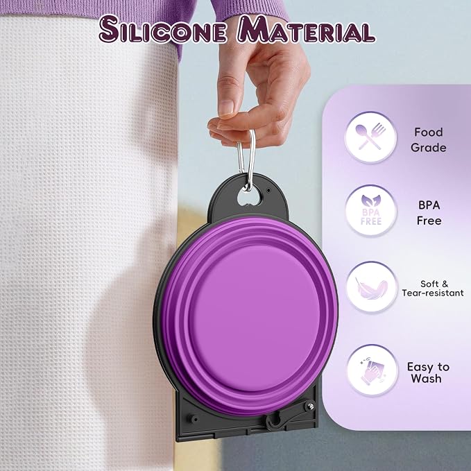 Pawaboo 2-in-1 Collapsible Dog Bowl, 450ml, Purple