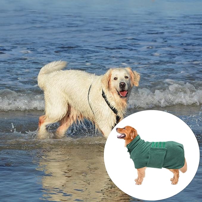 Geyecete Pineapple Grid Fast Drying Super Absorbent Dog Cat Bath Robe Towel - Green - XXL