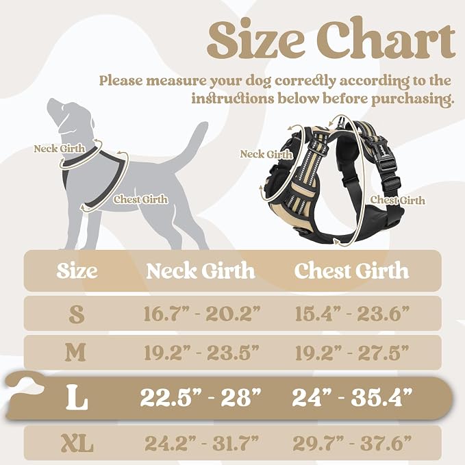 rabbitgoo Dog Harness for Large, Updated Easy On & Off with 3 Buckles | No Pull No Choke, Walking with 2 Clips and Handle, Adjustable Soft Reflective, Beige, Large