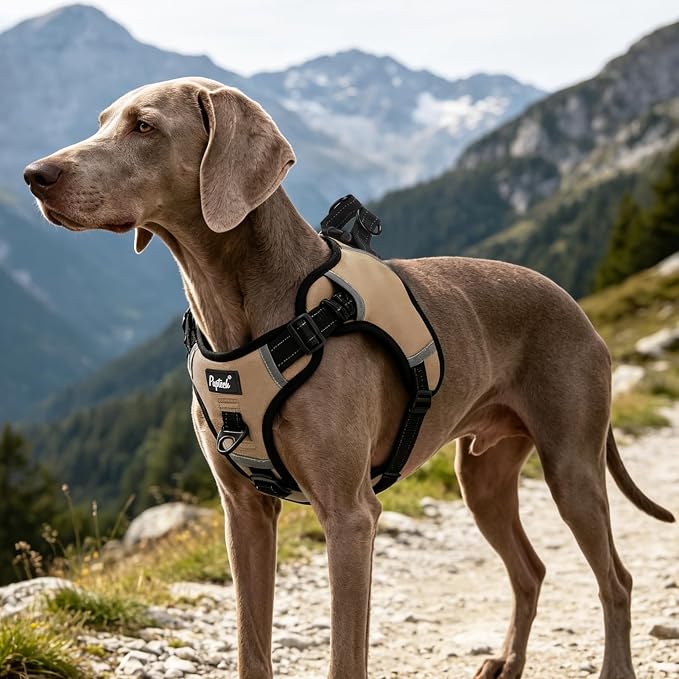 PUPTECK Dog Harness Medium Sized, No Pull Step-in Pet Vest Harness, Adjustable Soft Padded Reflective Safe Night Walking, No Choke Easy On & Off, Beige M