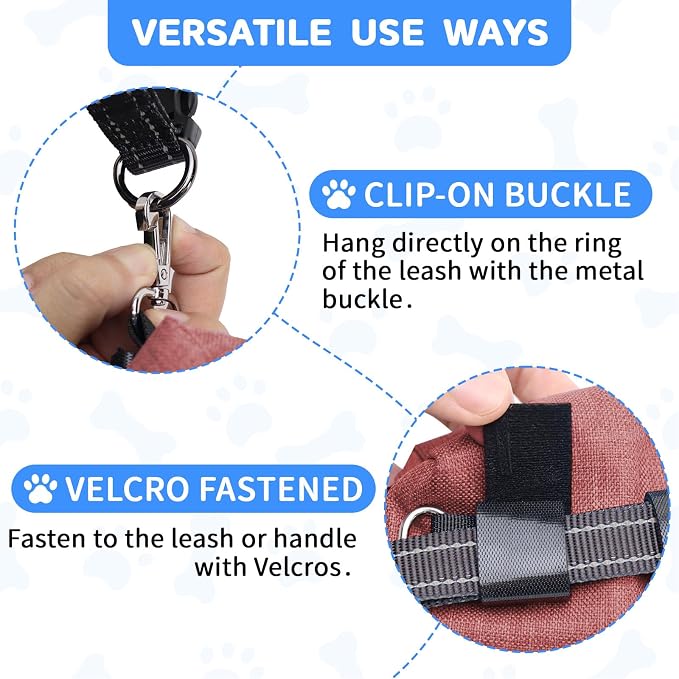 Dog Poop Bag Holder for Leashes, Dog Waste Bag Dispenser with 2 Zipper Pockets and Clip for Pets Doggy Training, Puppy Treat Pouch Carrier with 1 Roll Poop Bags for Walking Accessories (Red)