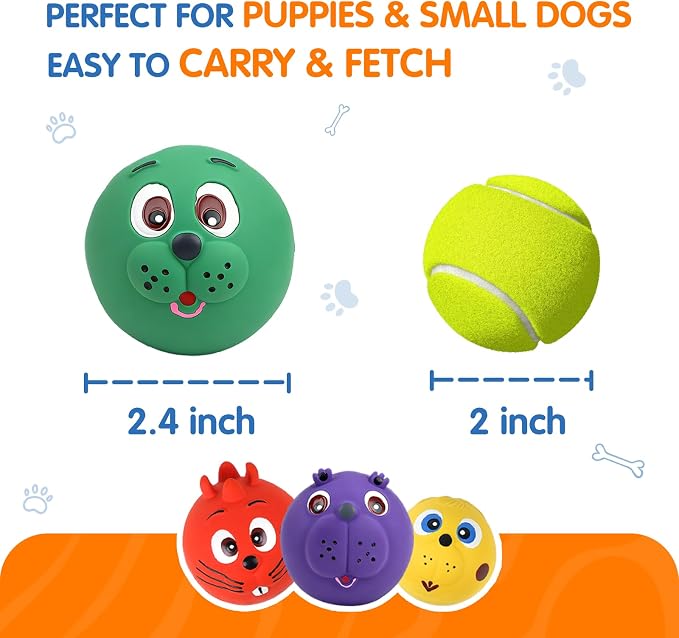 Dog Ball Toy, Smiley Face Squeaky Dog Toys Soft Dog Balls Latex Rubber Squeak Dog Toys for Small Medium Puppy Pet Dog (4 Pack)