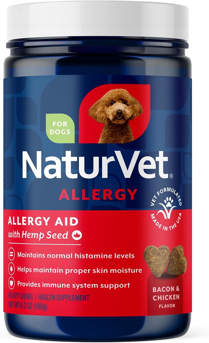 NaturVet Hemp Allergy Aid Supplement for Dogs - 60 Soft Chews | Hemp Seed, Antioxidants, Omegas, Dha & Epa for Healthy Skin & Respiratory Health