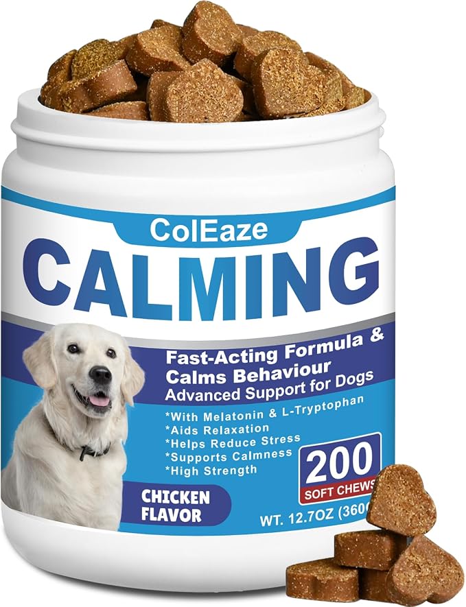Dog Calming Chews- Sleep Aid Melatonin for Dogs Anxiety Stress Relief Noise, 200-Pack, Small