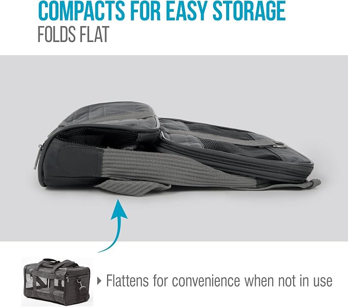 Sherpa Pet Carrier, Spring Wire Frame, Airline Approved, Charcoal Grey, Large