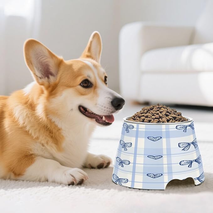Blueangle Elevated Dog Bowls with Stainless Steel - Non-Slip 2.3 Cup High Capacity Pet Dish for Spinal Health & Cute Bows Design（416）