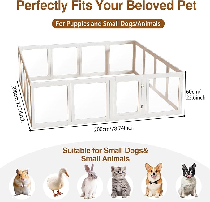 Clear Acrylic Dog Playpen with Door,23.6" Puppy Playpen,Easy Assemble Pet Fence for Puppies/Small Dog Play Pen Indoor (White, 23.6", 12 Panel)
