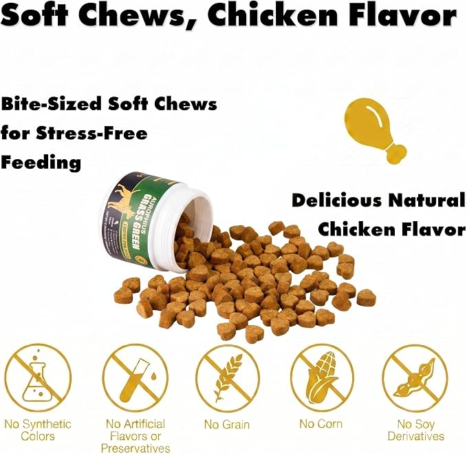 Dog Grass Green Chews for Lawn Burn & Urine Spots, DL-Methionine & Cranberry Supplement, Urine Neutralizer, Supports Urinary Health with Probiotics & Enzymes, 120 Ct
