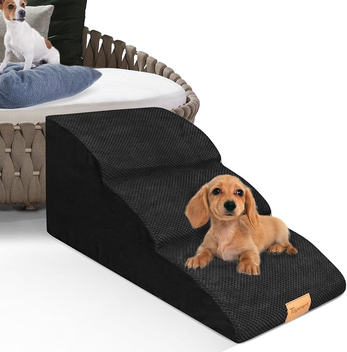 Topmart High Density Extended Foam Dog Ramp&Steps 3 Tiers,15.7" High,Non-Slip Dog Stairs with Removable Cover,Soft Foam Pet Ladder,Best for Injured,Older Cats,Pets with Joint Pain