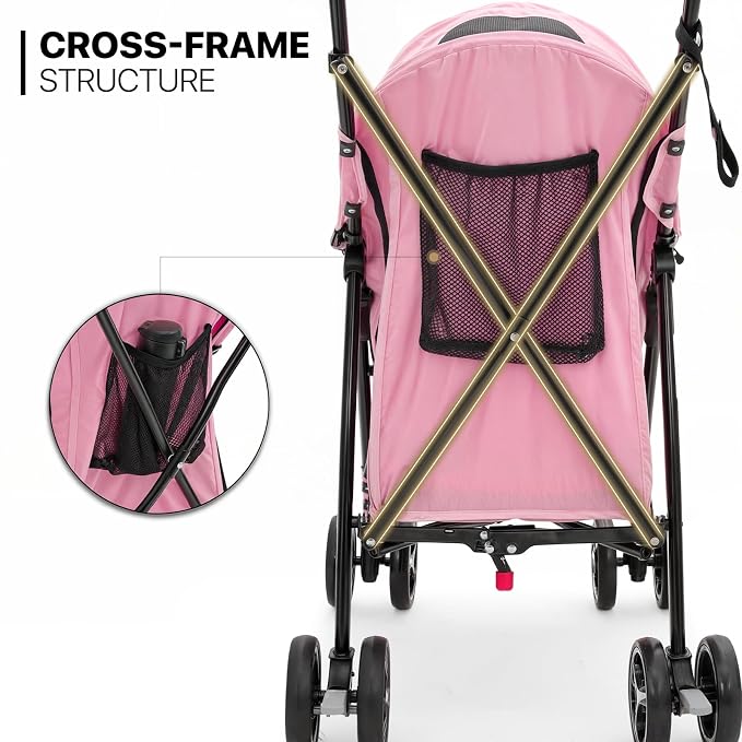 MoNiBloom 4-Wheel Foldable Pet Stroller - Pink, up to 22lbs
