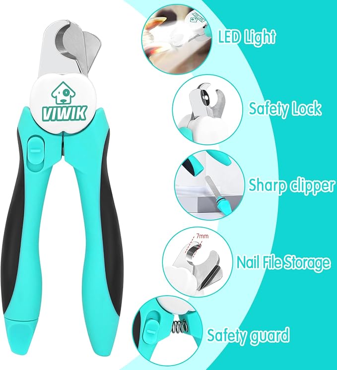 VIWIK 2-in-1 Dog Nail Trimmers with LED Light, Blue