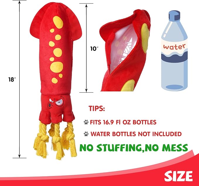 lilfrd Water Bottle Octopus Dog Toy, Squeaky Rope Stuffless Toys for Dogs | Durable Chew, Boredom Relief, Suitable for Small Medium Large Dogs