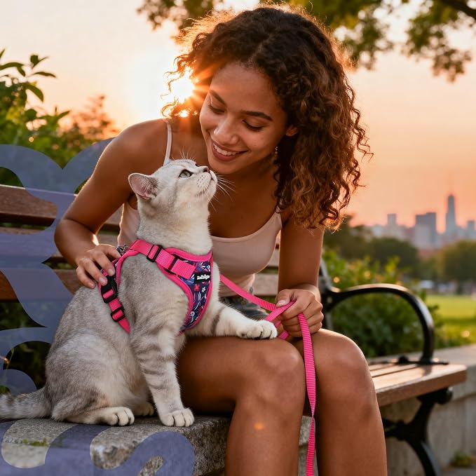 rabbitgoo Cat Harness and Leash Set, Escape Proof Vest, Coconut Fuchsia | Soft Breathable Mesh, Easy Adjustable Fit, Snap Buckles, Sturdy Clip, Reflective Strips, for Kittens & Small Cats Walks, Xxs